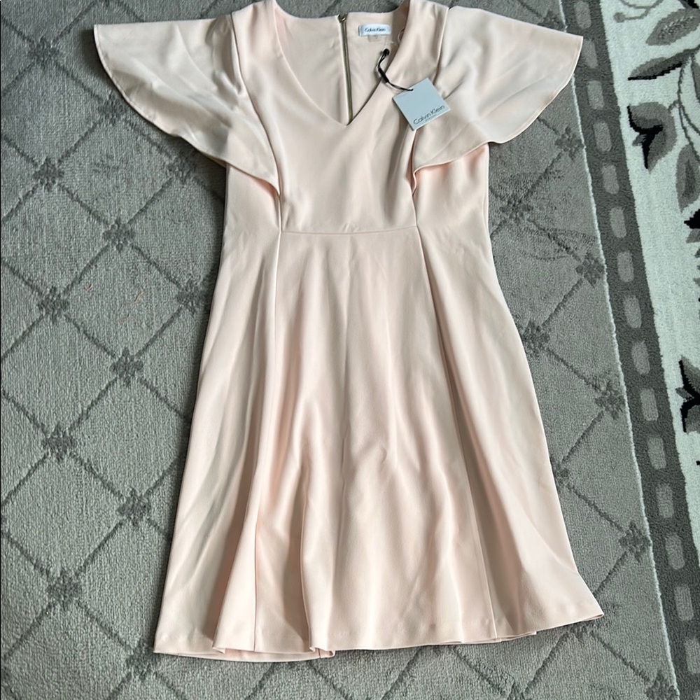 Calvin Klein Soft Pink Dress with Flutter Sleeves
